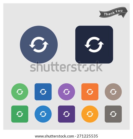 Arrow sign icon. Refresh button. Reload symbol. sync Icon Set. Flat Icons. Vector Arrows Set in Circles & rectangular Isolated on different Background