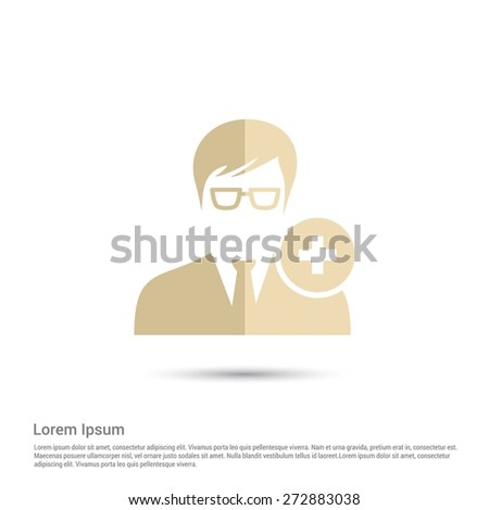 Add user icon, pictogram icon on gray background. Simple flat metro design style. half shade cut icon. Flat design style. Vector illustration