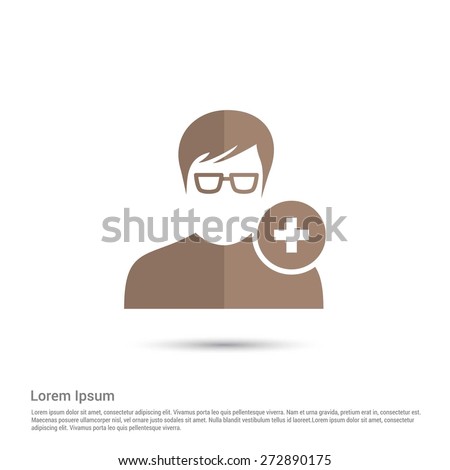 Add user icon, pictogram icon on gray background. Simple flat metro design style. half shade cut icon. Flat design style. Vector illustration