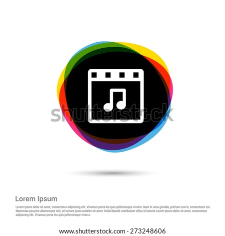 Music player window Icon, White pictogram icon creative circle Multicolor background. Vector illustration. Flat icon design style