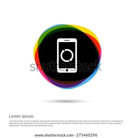 Refresh Reload Smart phone application concept Icon, White pictogram icon creative circle Multicolor background. Vector illustration. Flat icon design style
