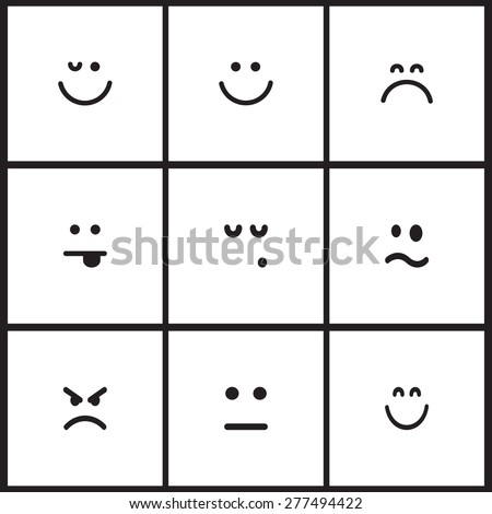 Flat vector emotion icons with smiley, cartoon faces