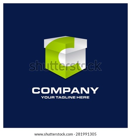 C Letter Logo - Text wrap around Product box creative green bold business logo - Vector illustration