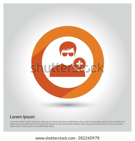 Add user member icon, Circle Long shadow pictogram icon on gray background.