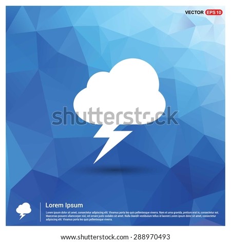 thunderstorm weather icon - abstract logo type icon - blue polygonal background. Vector illustration