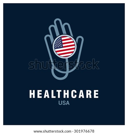 USA National flag on stethoscope - Health care logo - Medical Logo - specialist doctors in Country - Hospital Clinic Logo - Helping Hand Logo - Charity Help Vector illustration