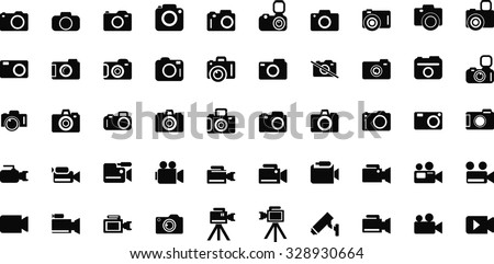 Camera Icon Set. Photography icon set. Security Camera Icon. photo and video icons. multimedia icon set. Flat Black Vector icons