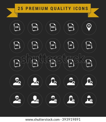 25 Premium Quality icon set. vintage yellow banner on top