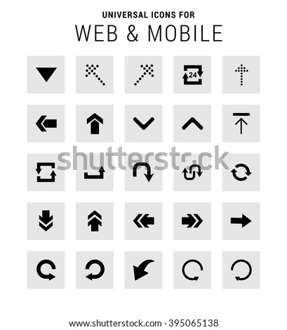 Universal Icon Set. 25 universal icons for website and app. Isolated Elements. flat, solid, mono, monochrome, plain, contemporary style. Vector illustration 