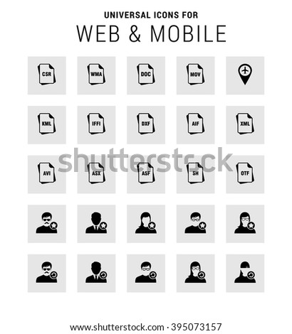 Universal Icon Set. 25 universal icons for website and app. Isolated Elements. flat, solid, mono, monochrome, plain, contemporary style. Vector illustration