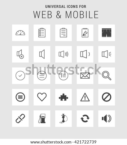 25 Universal web and mobile icon set. A set of 25  flat icons for mobile and web.