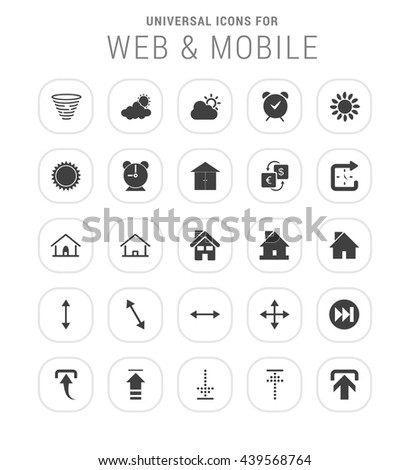 25 Universal icon set. simple pictogram minimal, flat, solid, mono, monochrome, plain, contemporary style. Vector illustration web internet design elements
