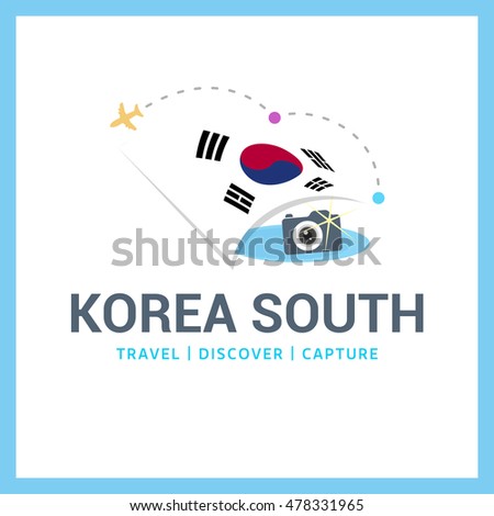 South Korea Travel, Discover, Capture logo - Vector travel Photographer logo design - Country Flag Travel, Discover and Photgrapher Conceptual logotype - vector illustration