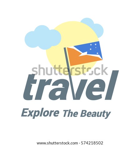 Tierra-del-Fuego-province-Argentina Travel Country Flag Logo. Explore the The Beauty lettering with Sun and Clouds and creative waving flag. travel company logo design - vector illustration