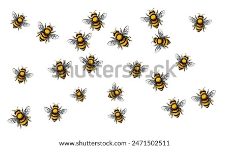 Honey swarm of bee isolated cartoon detail.  Vector illustration of honey bee animal on background.  Vector cartoon  of honey bee