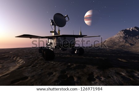 Space transport on the background of the planet.