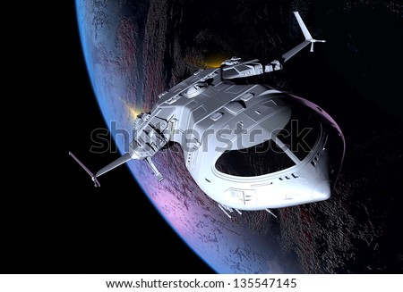 The space ship in outer space