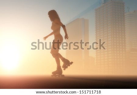 Silhouette of a girl on roller skates
