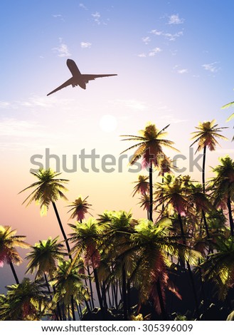 Passenger plane over the island.