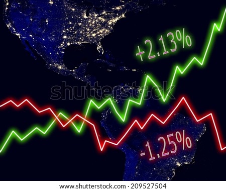 Americas map stock market chart numbers graph background. Elements of this image furnished by NASA.