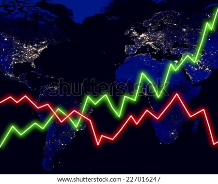 World map stock market chart business background. Elements of this image furnished by NASA.