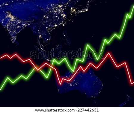 Southeast Asia map stock market chart business. Elements of this image furnished by NASA.