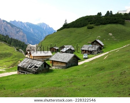 Cortina d\'Ampezzo mountain village remote isolated cottage cabin nature.