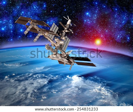 Earth satellite space station spaceship meteorology. Elements of this image furnished by NASA.