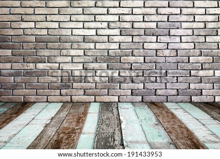 Room perspective,-Grunge Brick wall and wood ground