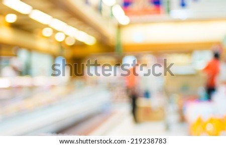 Supermarket store blurred background with bokeh,defocused light in store