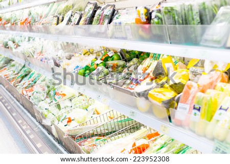 Bangkok ,Thailand-August 30 :  Fresh vegetable shelf on 30 August 2014 at Foodland supermarket store, Bangkok, Thailand.