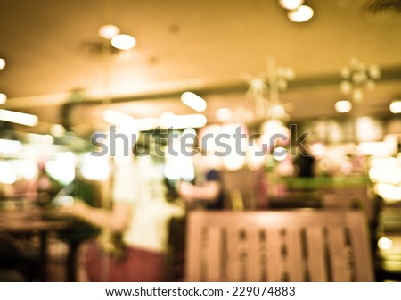 Blurred background : Vintage filter ,People in Coffee shop blur background with bokeh
