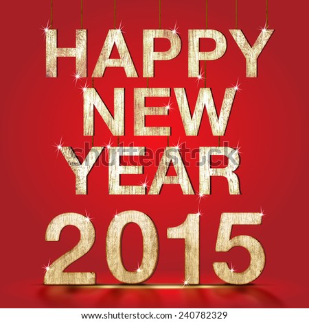 Happy New Year 2015 wood number with sparkling star light in red studio background,Holiday concept