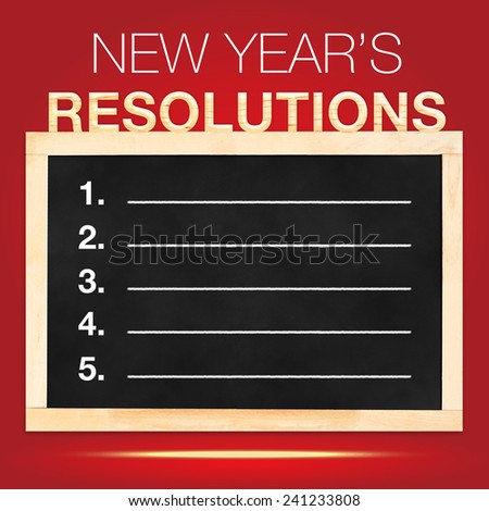 New year \'s Resolutions : Goals List on Blackboard with red background, Template mock up for adding your content