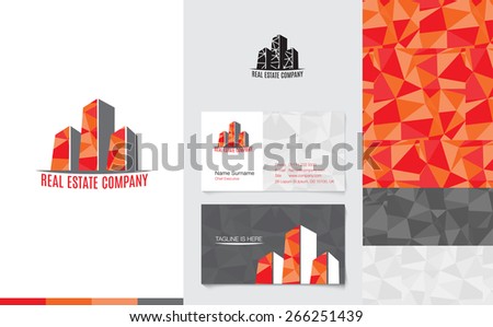 Vector : Real Estate Logo with business name card and corporate pattern in modern low poly style, Branding concept.