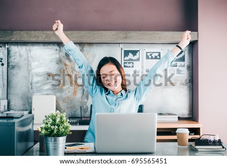 Similar – Image, Stock Photo Satisfied Asian resting woman sightseeing at temple