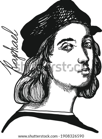 Black and white face illustration of Raphael