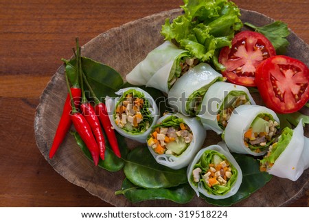 roll noodles with vegetable and sauce, steamed rice noodle roll, asian food