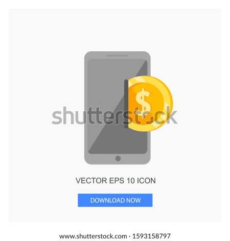 Insert Gold Coin From Right Side Smart Phone Vector Illustration With Money Dollar Sign Currency 