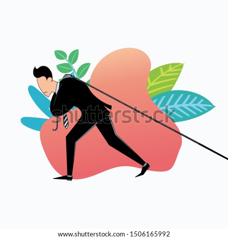 a worker drags a very heavy burden, flat design illustration for business purpose