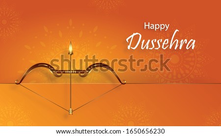 Happy Dussehra festival celebration, indian’s illustration of Lord Rama symbols and with oriental elements and arrow bow on paper color background  Stok fotoğraf © 