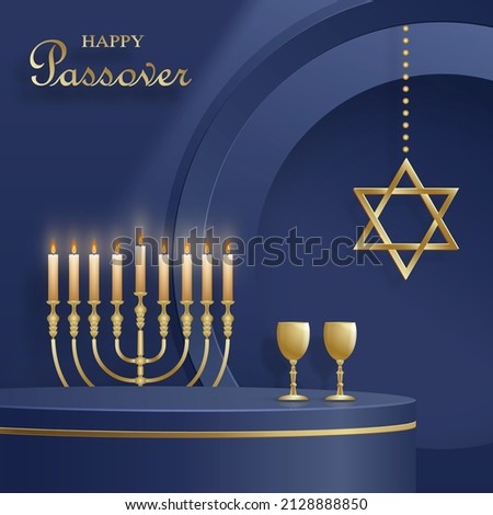 Happy Pessah podium stage for the Passover holiday with nice and creative Jewish symbols and gold paper cut style on color background for Pesach Jewish holiday  Foto stock © 