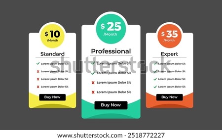 3 column comparison price chart template design for web business