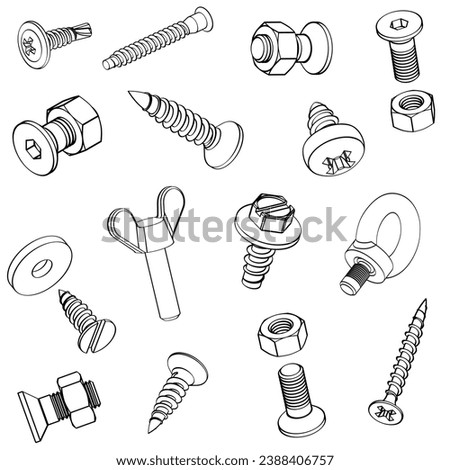 bolt, screw, nut washer seamless pattern Vector illustration