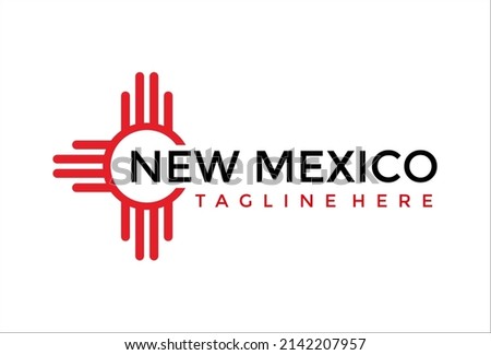 New Mexico with us state name, native american sun icon logo vector