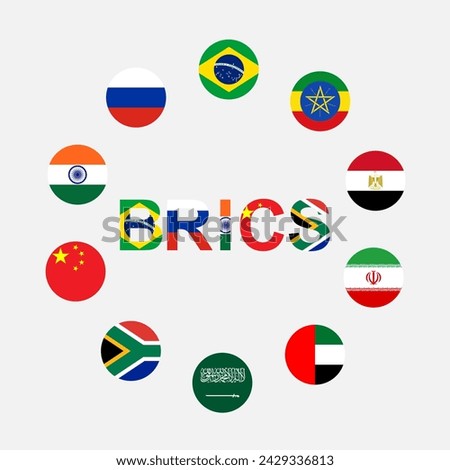 brics alphabet and flag country isolated on gray background for icon logo web. vector illustration.