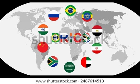 set of brics country under world map isolated on gray background for icon logo web. vector illustration.