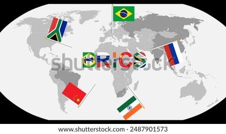 set of brics country under world map isolated on gray background for icon logo web. vector illustration.