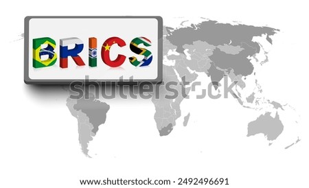 set of brics country under world map isolated on white background for icon logo web. vector illustration.