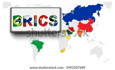 set of brics country under world map isolated on white background for icon logo web. vector illustration.